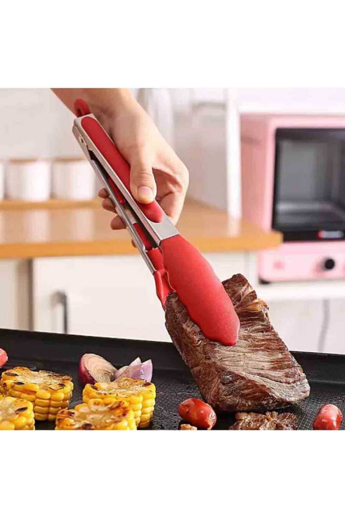 Barbekü Maşası Silikon 25 Cm Kırmızı (BMK-25)