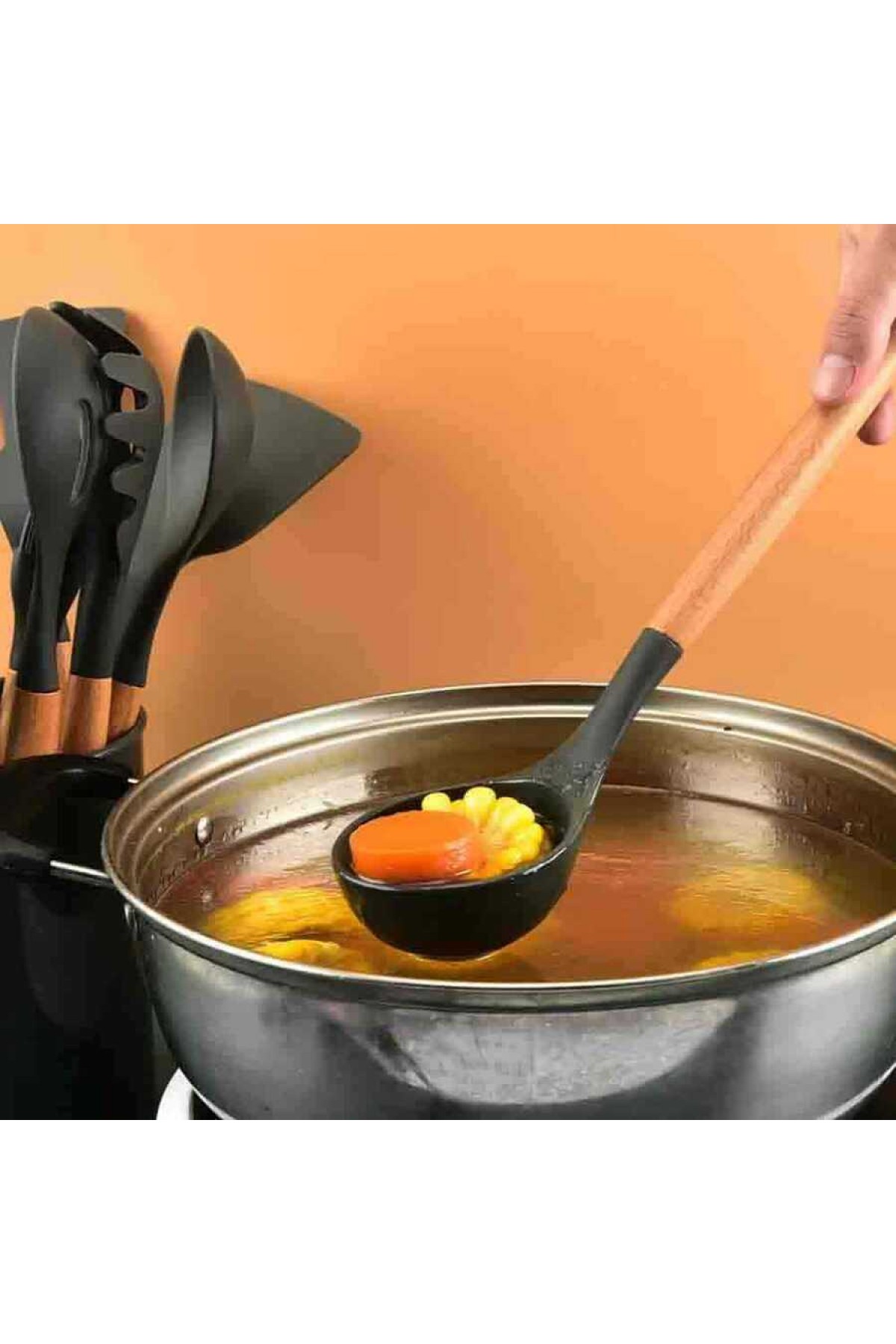 Silikon Kepçe Ahşap Sap (AHK-11)