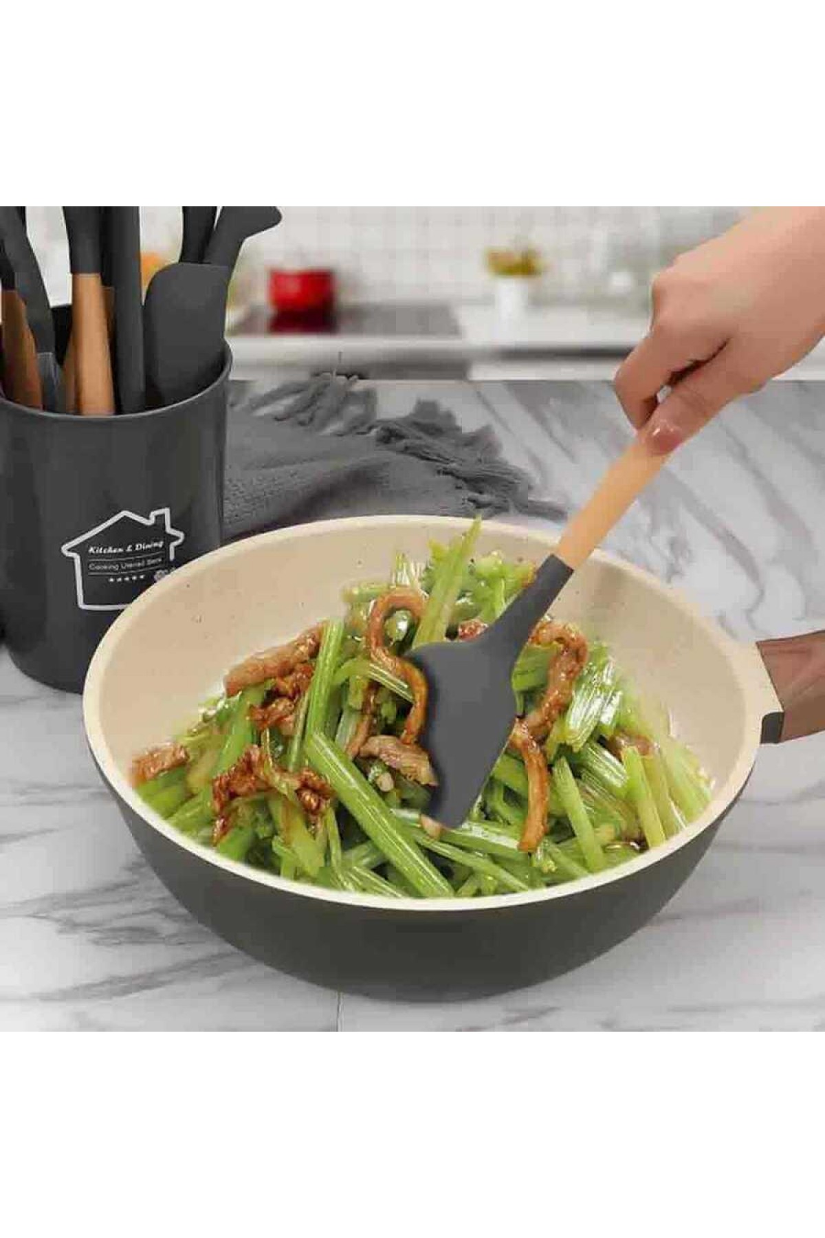 Silikon Servis Spatulası Ahşap Sap (ASP-12)