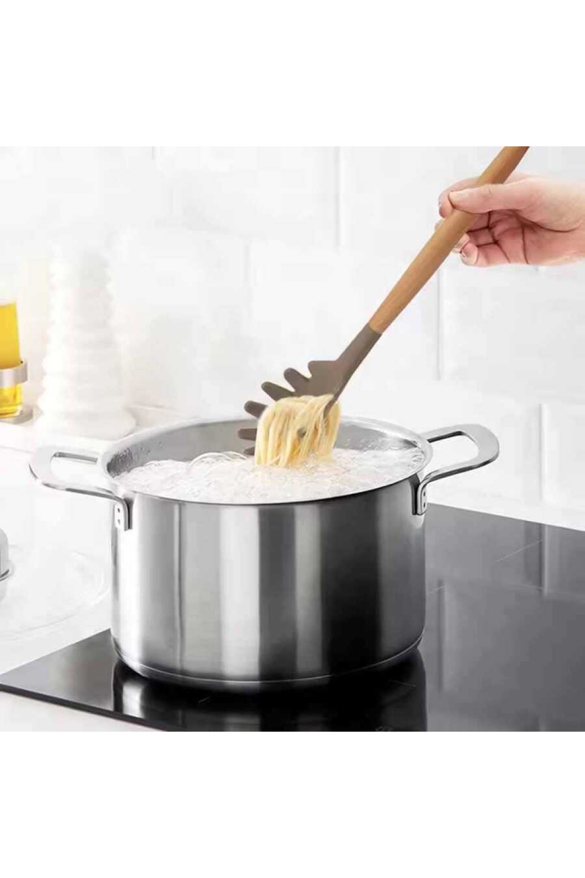 Silikon Spagetti Kaşığı Ahşap Sap (AKK-14)